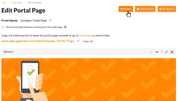 screenshot of how to embed a portal page