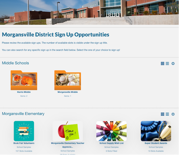 screenshot of school volunteer portal page